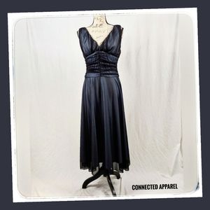 Connected Apparel Sheer Overlay Midi Dress